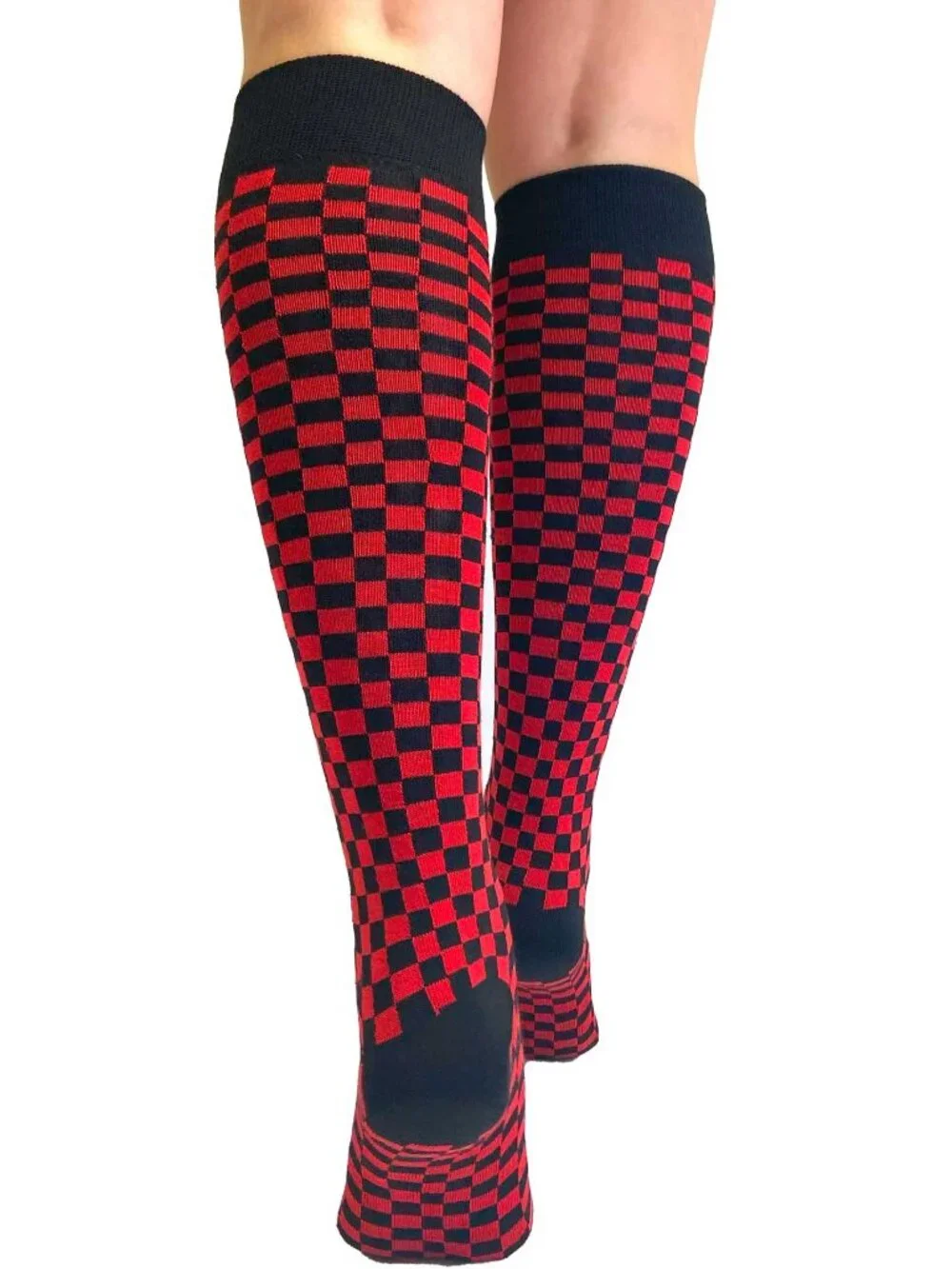 Red & Black Checkerboard Knee-High Socks